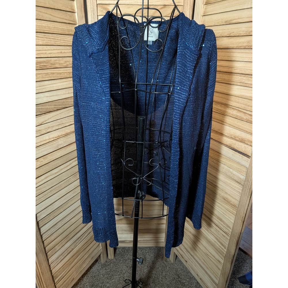 Sioni Knit Sweater Cardigan Blue Sequins all over Size Medium. Blended yarn